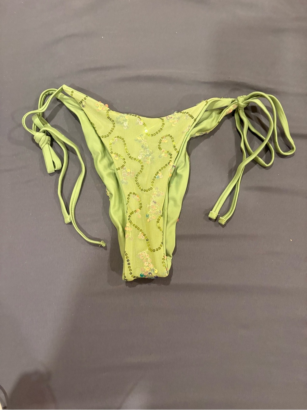 SHEIN Women's Lime Green Tie-Side Bikini Bottom with Sequin Detail